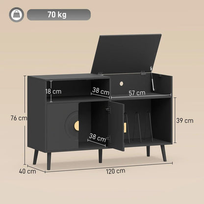 HOMCOM Record Player Stand, Vinyl Record Holder with Storage Holds Up to 300 Albums with Flip-Top Compartment Additional View 3