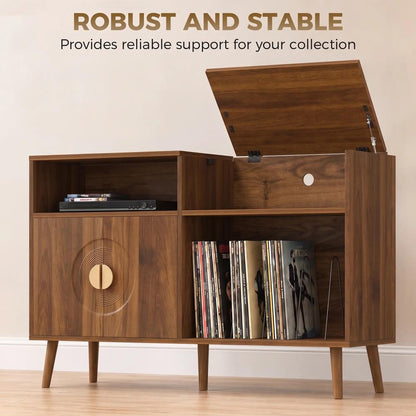 HOMCOM Record Player Stand, Vinyl Record Holder with Storage Holds Up to 300 Albums with Flip-Top Compartment Additional View 21