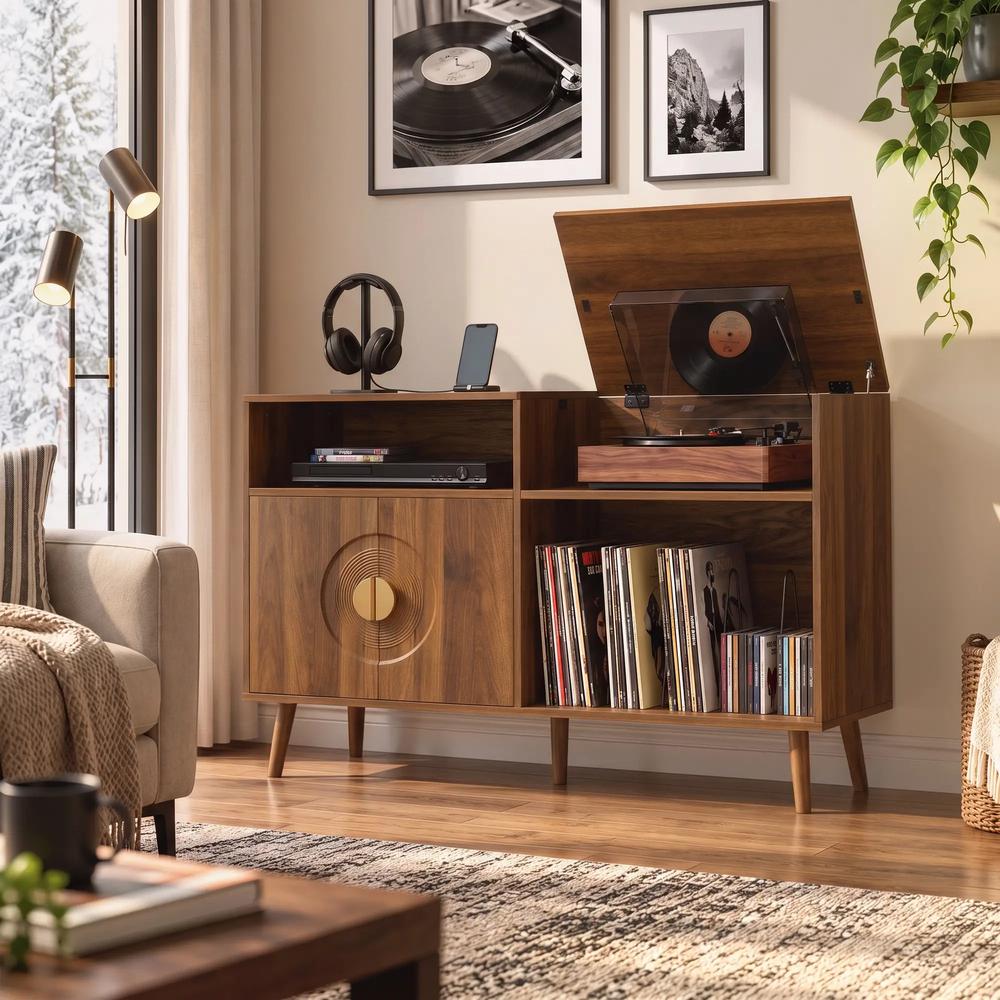HOMCOM Record Player Stand, Vinyl Record Holder with Storage Holds Up to 300 Albums with Flip-Top Compartment Additional View 23