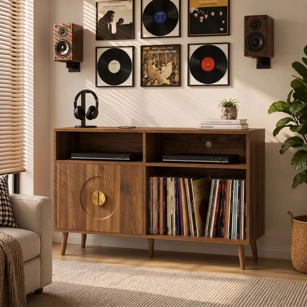 HOMCOM Record Player Stand, Vinyl Record Holder with Storage Holds Up to 300 Albums with Flip-Top Compartment Additional View 24