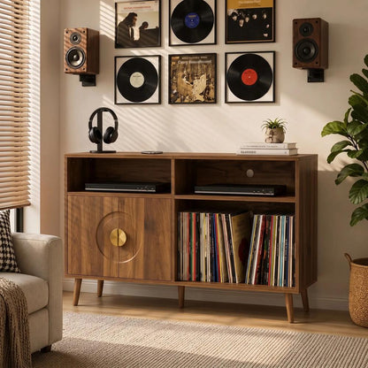 HOMCOM Record Player Stand, Vinyl Record Holder with Storage Holds Up to 300 Albums with Flip-Top Compartment Additional View 24