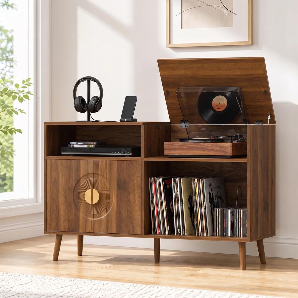 HOMCOM Record Player Stand, Vinyl Record Holder with Storage Holds Up to 300 Albums with Flip-Top Compartment Additional View 29
