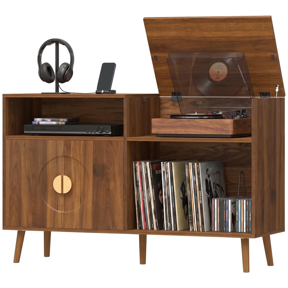 HOMCOM Record Player Stand, Vinyl Record Holder with Storage Holds Up to 300 Albums with Flip-Top Compartment Additional View 30