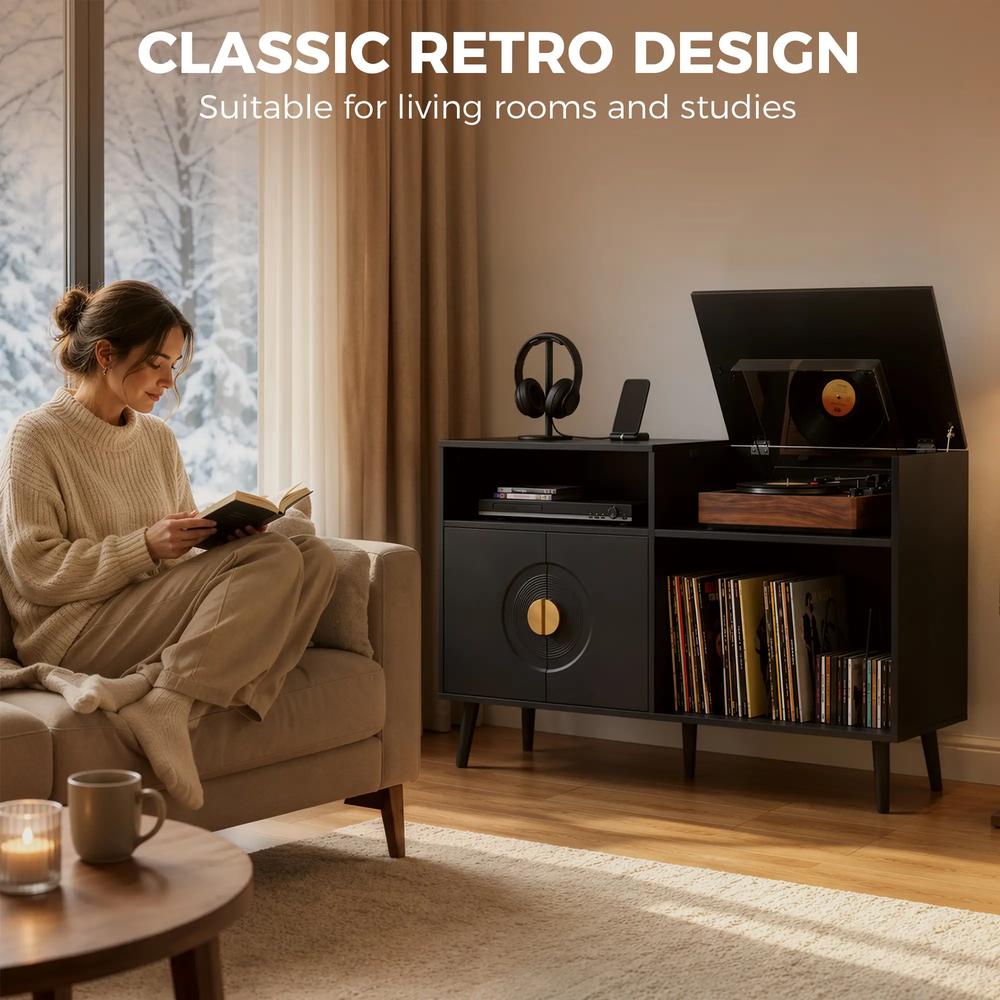 HOMCOM Record Player Stand, Vinyl Record Holder with Storage Holds Up to 300 Albums with Flip-Top Compartment Additional View 5