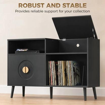 HOMCOM Record Player Stand, Vinyl Record Holder with Storage Holds Up to 300 Albums with Flip-Top Compartment Additional View 6