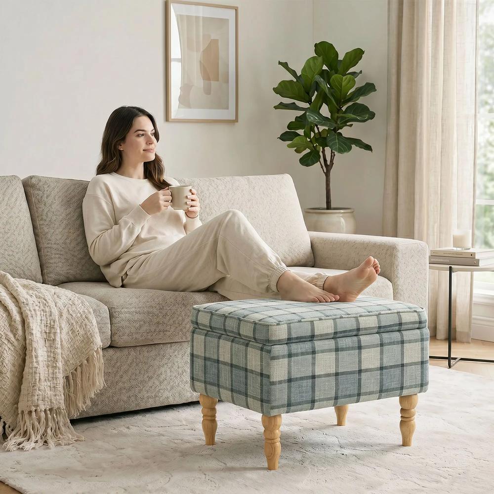 HOMCOM Linen Fabric Upholstered Footstool, Rectangular Storage Stool with Removable Top, Padded Seat and Hidden Space Additional View 16