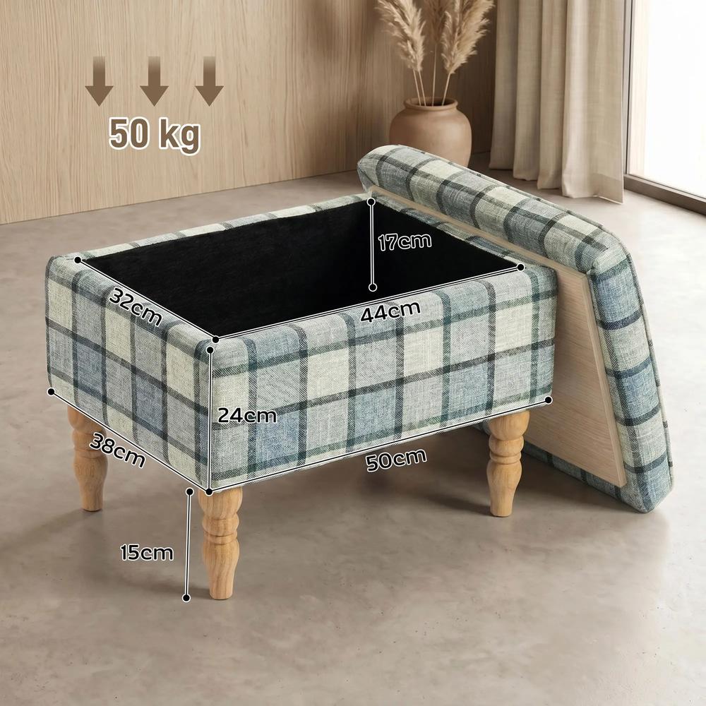 HOMCOM Linen Fabric Upholstered Footstool, Rectangular Storage Stool with Removable Top, Padded Seat and Hidden Space Additional View 17