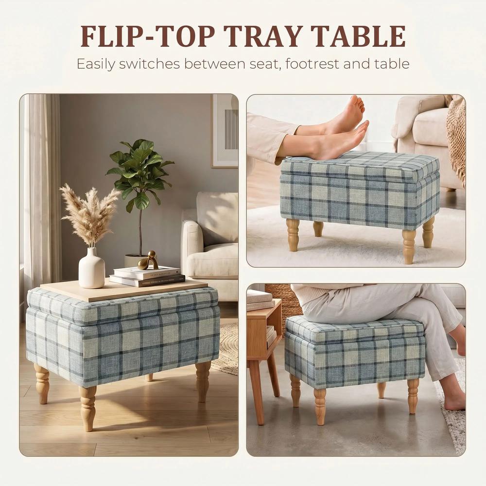 HOMCOM Linen Fabric Upholstered Footstool, Rectangular Storage Stool with Removable Top, Padded Seat and Hidden Space Additional View 18