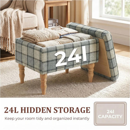 HOMCOM Linen Fabric Upholstered Footstool, Rectangular Storage Stool with Removable Top, Padded Seat and Hidden Space Additional View 19