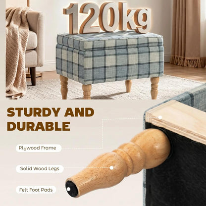HOMCOM Linen Fabric Upholstered Footstool, Rectangular Storage Stool with Removable Top, Padded Seat and Hidden Space Additional View 20