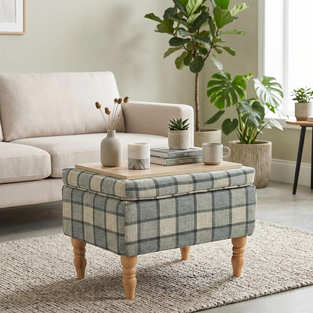 HOMCOM Linen Fabric Upholstered Footstool, Rectangular Storage Stool with Removable Top, Padded Seat and Hidden Space Additional View 21