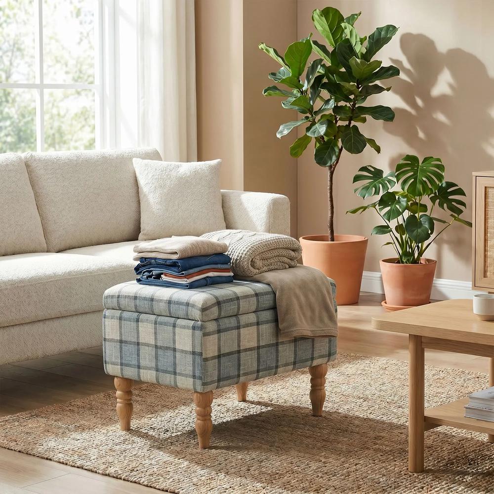 HOMCOM Linen Fabric Upholstered Footstool, Rectangular Storage Stool with Removable Top, Padded Seat and Hidden Space Additional View 22
