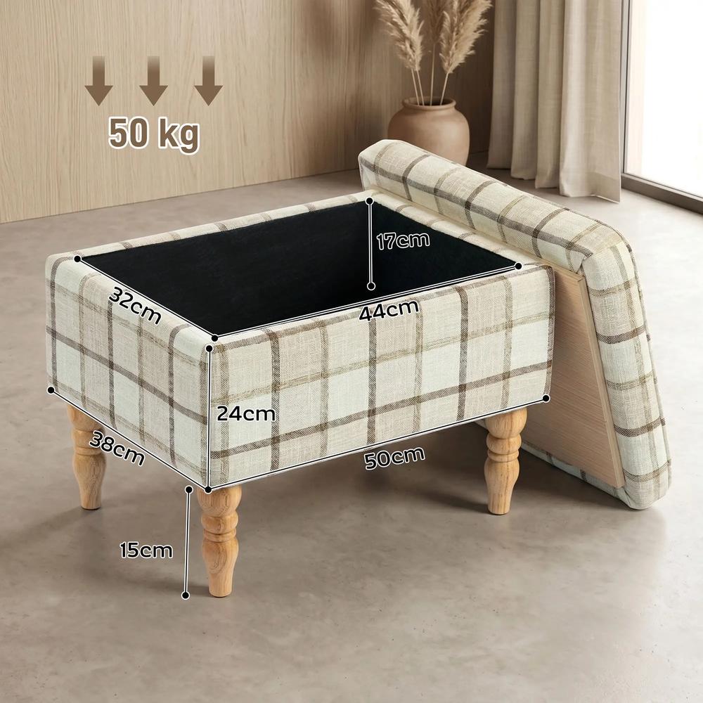 HOMCOM Linen Fabric Upholstered Footstool, Rectangular Storage Stool with Removable Top, Padded Seat and Hidden Space Additional View 3