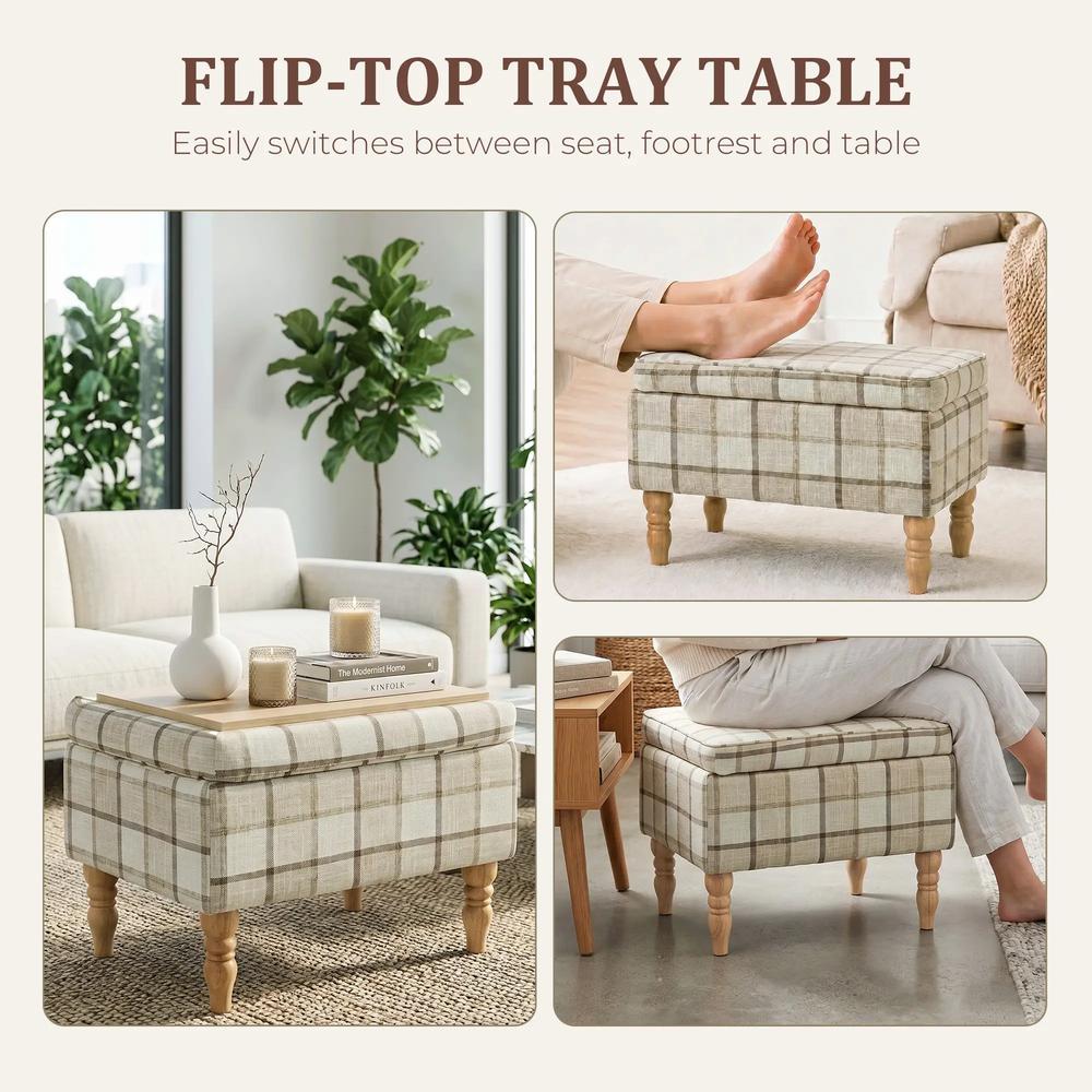 HOMCOM Linen Fabric Upholstered Footstool, Rectangular Storage Stool with Removable Top, Padded Seat and Hidden Space Additional View 4