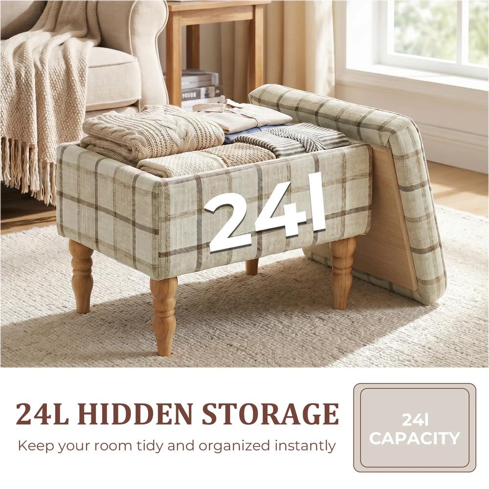 HOMCOM Linen Fabric Upholstered Footstool, Rectangular Storage Stool with Removable Top, Padded Seat and Hidden Space Additional View 5