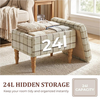 HOMCOM Linen Fabric Upholstered Footstool, Rectangular Storage Stool with Removable Top, Padded Seat and Hidden Space Additional View 5