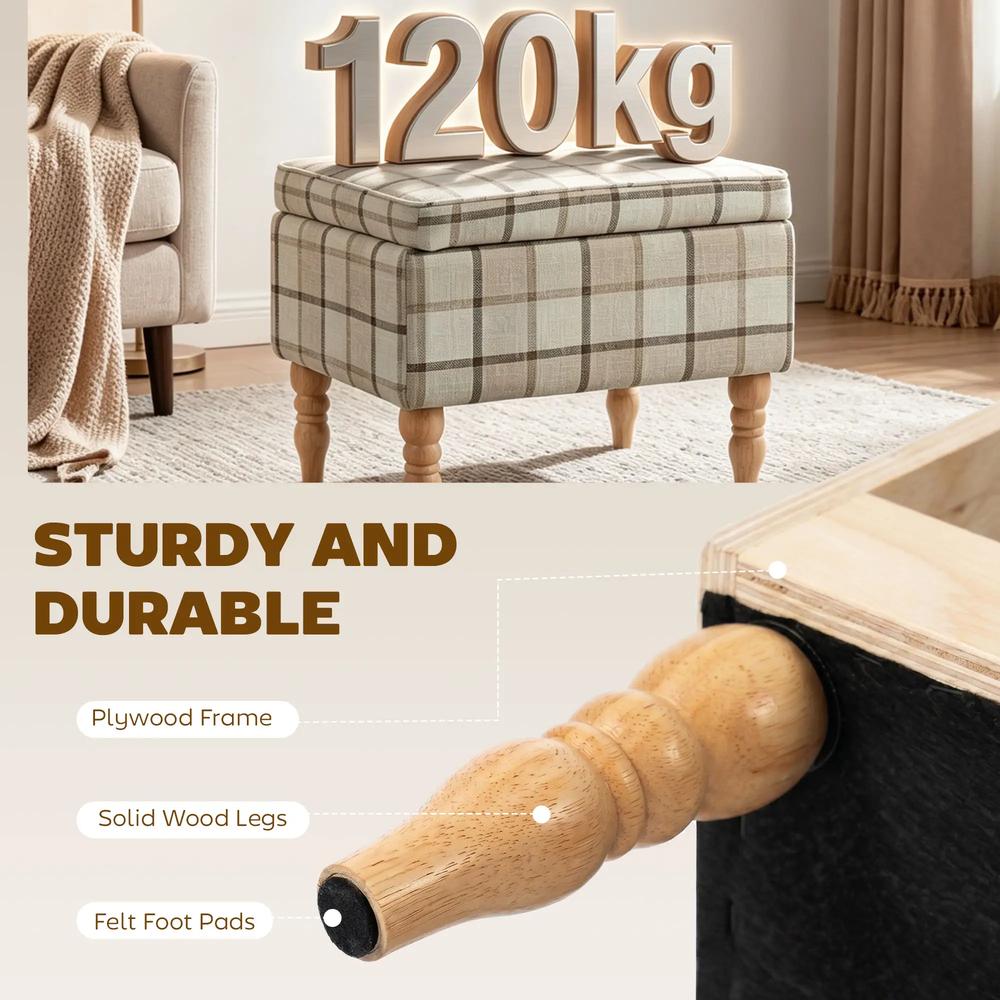 HOMCOM Linen Fabric Upholstered Footstool, Rectangular Storage Stool with Removable Top, Padded Seat and Hidden Space Additional View 6