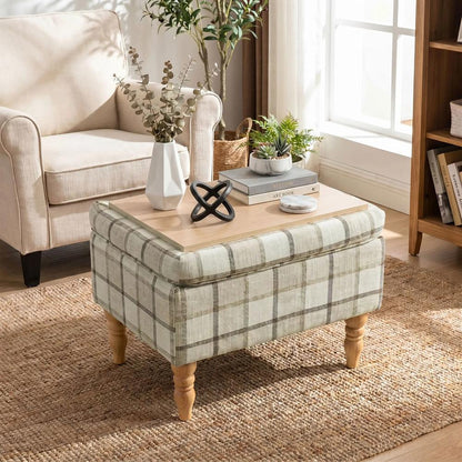 HOMCOM Linen Fabric Upholstered Footstool, Rectangular Storage Stool with Removable Top, Padded Seat and Hidden Space Additional View 7