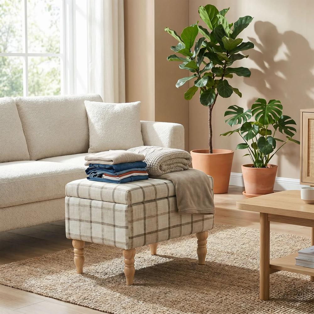 HOMCOM Linen Fabric Upholstered Footstool, Rectangular Storage Stool with Removable Top, Padded Seat and Hidden Space Additional View 8