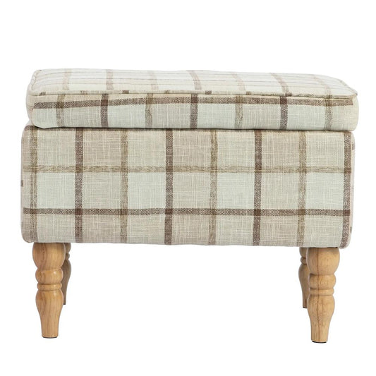 HOMCOM Linen Fabric Upholstered Footstool, Rectangular Storage Stool with Removable Top, Padded Seat and Hidden Space