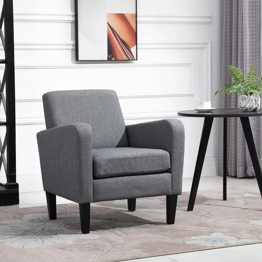 HOMCOM Modern Accent Chair, Occasional Chair with Rubber Wood Legs for Living Room, Bedroom, Grey Additional View 2