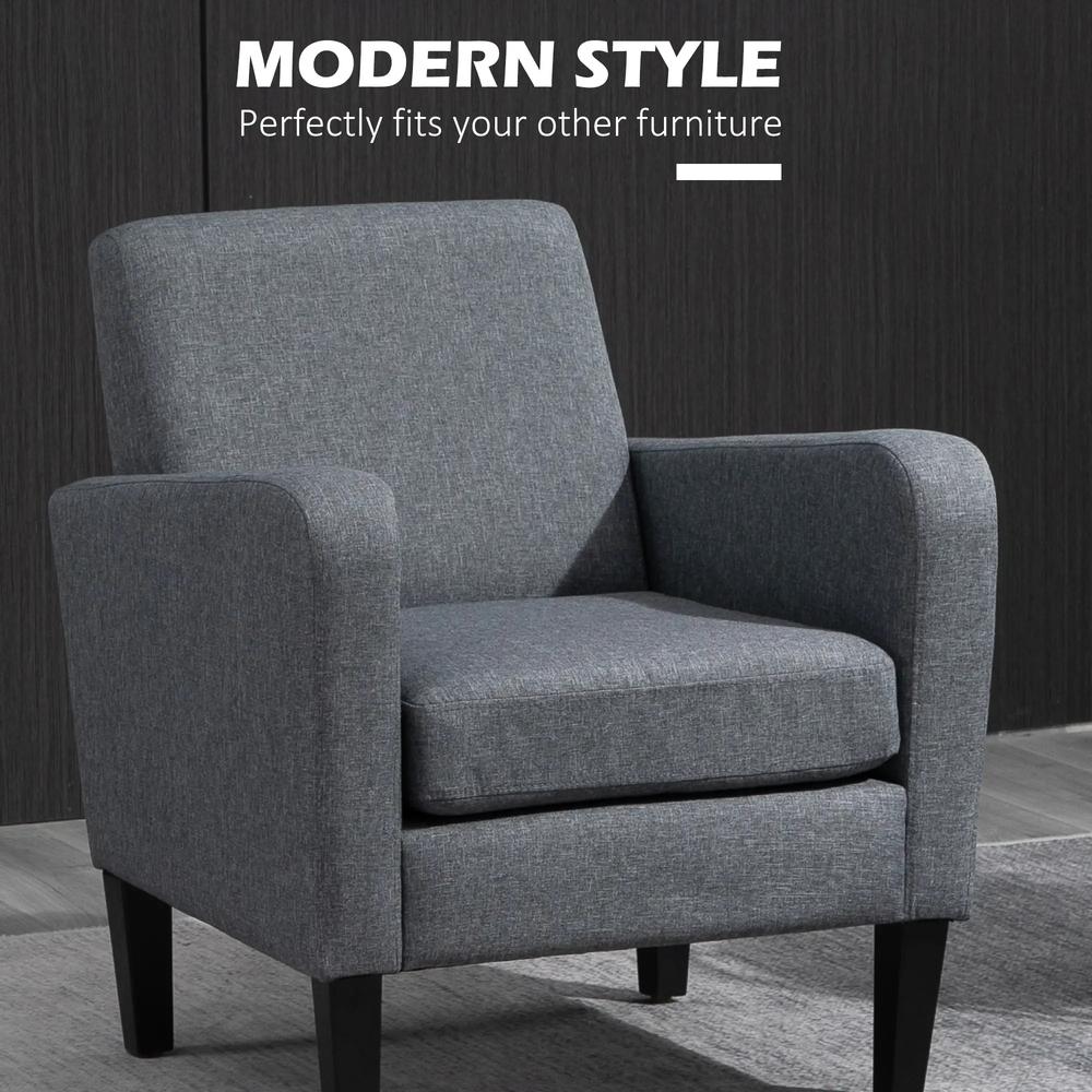 HOMCOM Modern Accent Chair, Occasional Chair with Rubber Wood Legs for Living Room, Bedroom, Grey Additional View 4