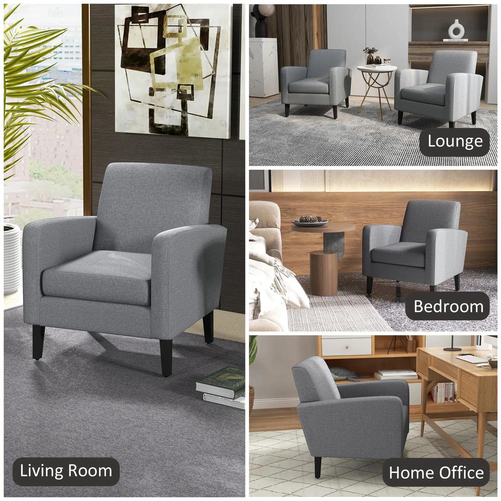 HOMCOM Modern Accent Chair, Occasional Chair with Rubber Wood Legs for Living Room, Bedroom, Grey Additional View 7