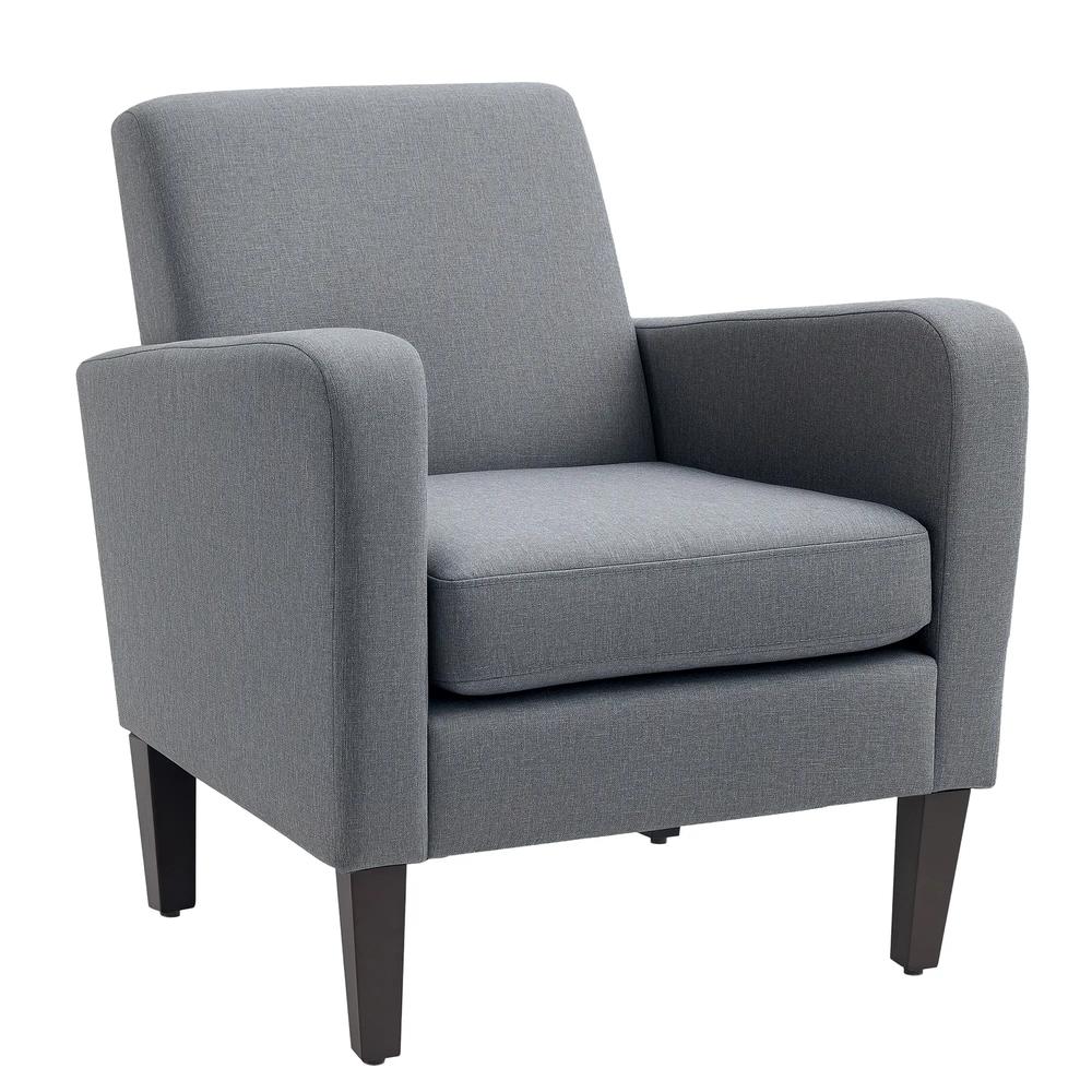 HOMCOM Modern Accent Chair, Occasional Chair with Rubber Wood Legs for Living Room, Bedroom, Grey