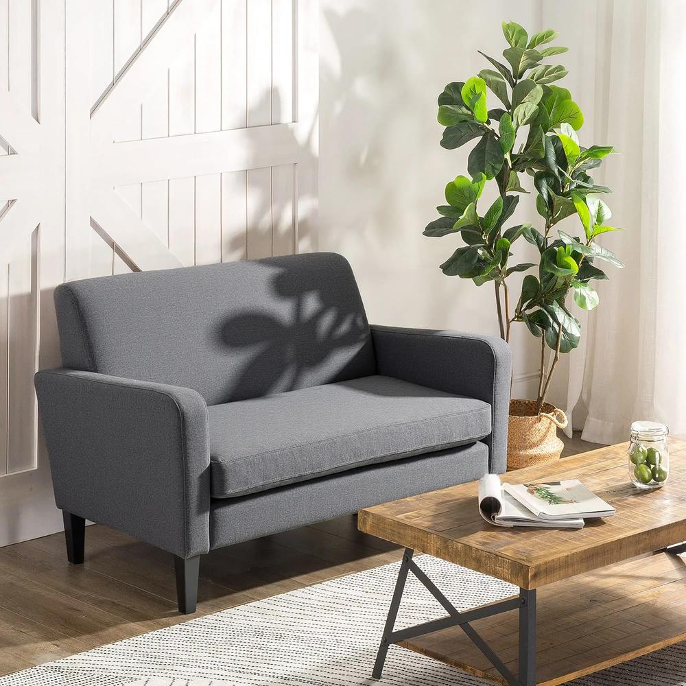 HOMCOM Linen Modern-Curved 2-Seat Sofa Loveseat w/ Thick Cushion Wood Legs Foot Pads Single Compact Home Furniture Grey Additional View 2