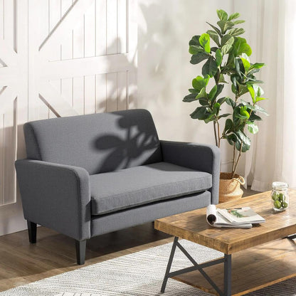 HOMCOM Linen Modern-Curved 2-Seat Sofa Loveseat w/ Thick Cushion Wood Legs Foot Pads Single Compact Home Furniture Grey Additional View 2