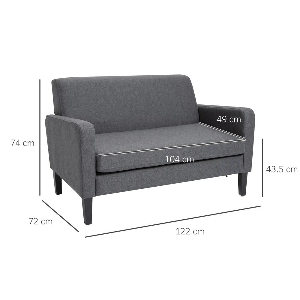 HOMCOM Linen Modern-Curved 2-Seat Sofa Loveseat w/ Thick Cushion Wood Legs Foot Pads Single Compact Home Furniture Grey Additional View 3