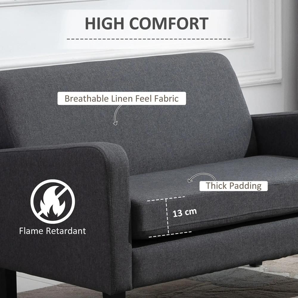 HOMCOM Linen Modern-Curved 2-Seat Sofa Loveseat w/ Thick Cushion Wood Legs Foot Pads Single Compact Home Furniture Grey Additional View 4