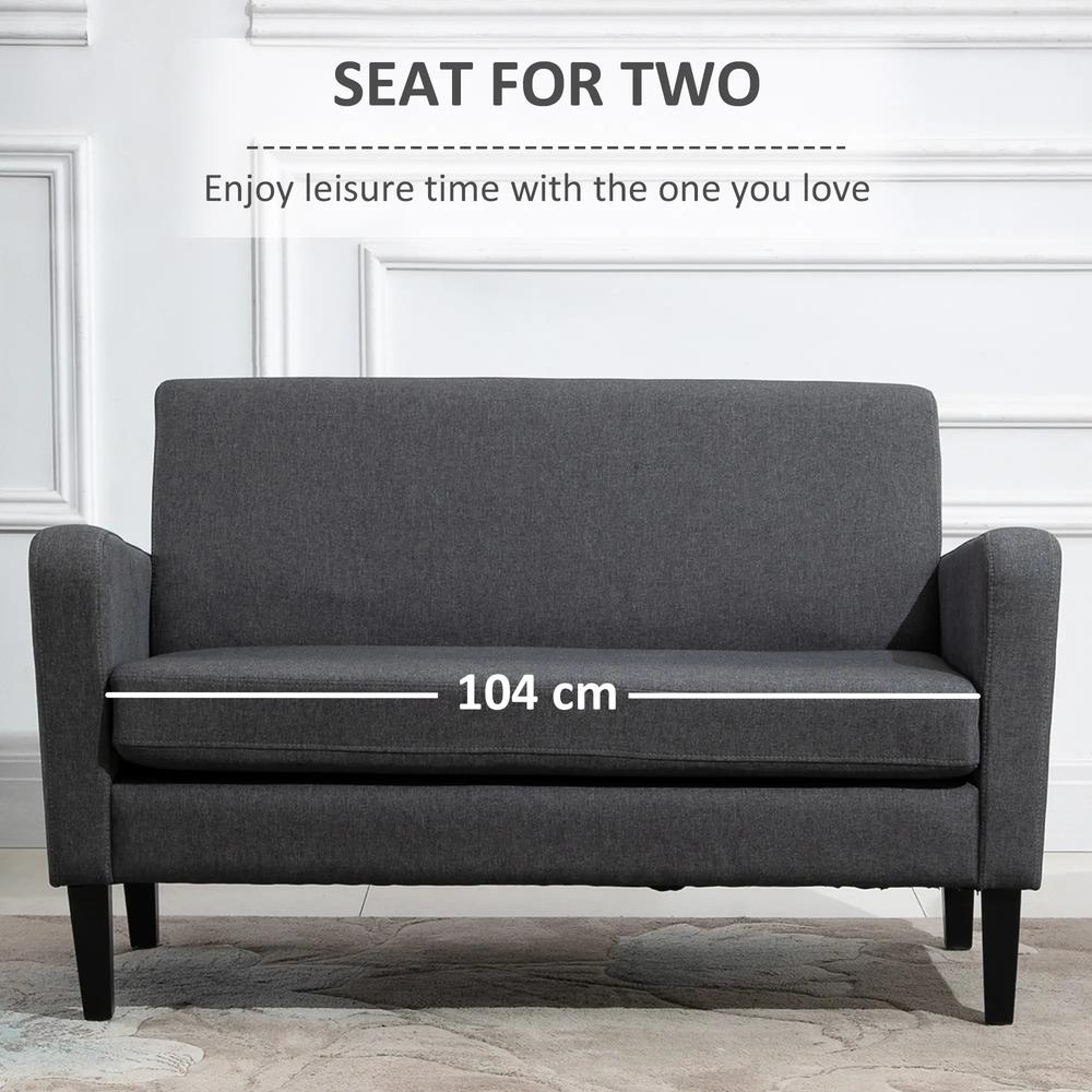 HOMCOM Linen Modern-Curved 2-Seat Sofa Loveseat w/ Thick Cushion Wood Legs Foot Pads Single Compact Home Furniture Grey Additional View 6