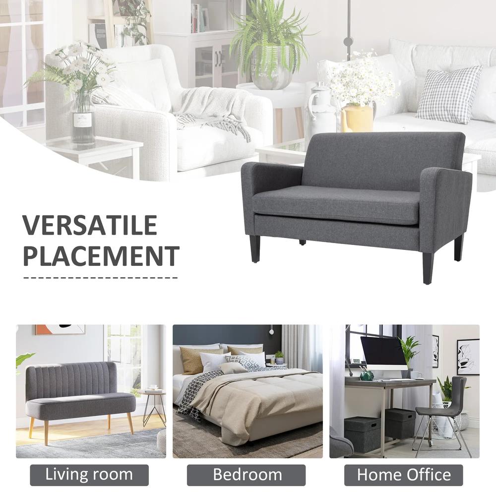 HOMCOM Linen Modern-Curved 2-Seat Sofa Loveseat w/ Thick Cushion Wood Legs Foot Pads Single Compact Home Furniture Grey Additional View 7