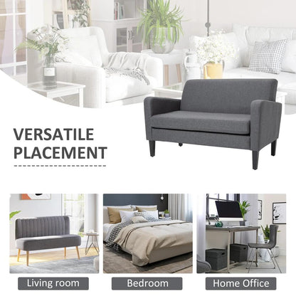 HOMCOM Linen Modern-Curved 2-Seat Sofa Loveseat w/ Thick Cushion Wood Legs Foot Pads Single Compact Home Furniture Grey Additional View 7