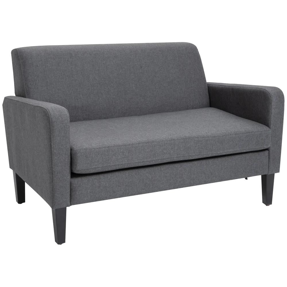 HOMCOM Linen Modern-Curved 2-Seat Sofa Loveseat w/ Thick Cushion Wood Legs Foot Pads Single Compact Home Furniture Grey Additional View 10