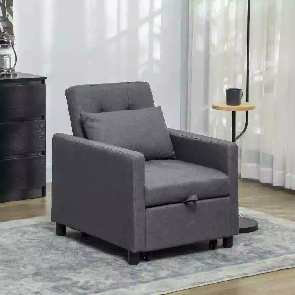 HOMCOM 3-In-1 Chair Bed, Convertible Sleeper Chair with Adjustable Backrest, Pillow and Footrest for Living Room, Dark Grey Additional View 2