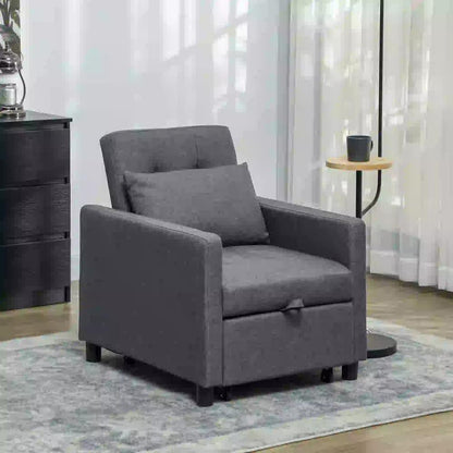 HOMCOM 3-In-1 Chair Bed, Convertible Sleeper Chair with Adjustable Backrest, Pillow and Footrest for Living Room, Dark Grey Additional View 2