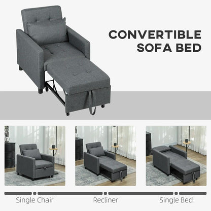 HOMCOM 3-In-1 Chair Bed, Convertible Sleeper Chair with Adjustable Backrest, Pillow and Footrest for Living Room, Dark Grey Additional View 4