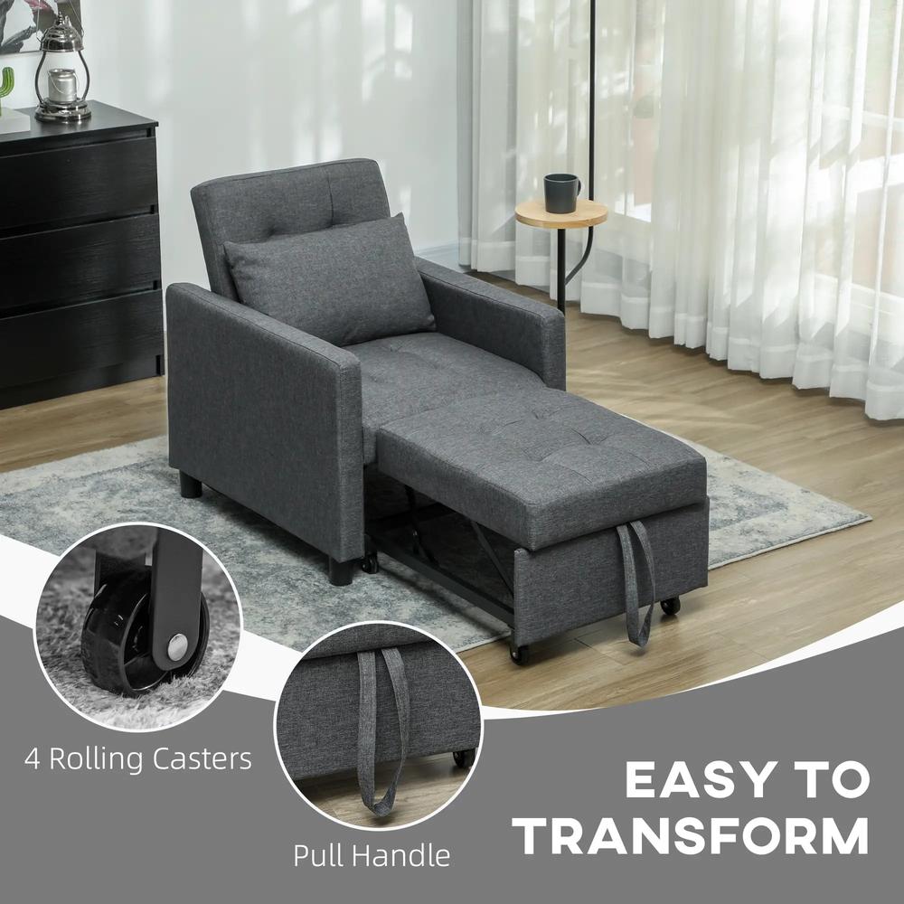 HOMCOM 3-In-1 Chair Bed, Convertible Sleeper Chair with Adjustable Backrest, Pillow and Footrest for Living Room, Dark Grey Additional View 6