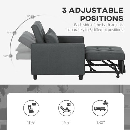 HOMCOM 3-In-1 Chair Bed, Convertible Sleeper Chair with Adjustable Backrest, Pillow and Footrest for Living Room, Dark Grey Additional View 7