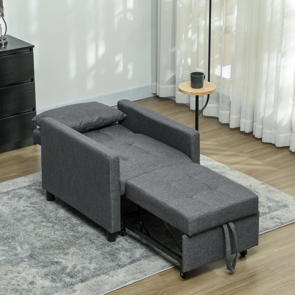 HOMCOM 3-In-1 Chair Bed, Convertible Sleeper Chair with Adjustable Backrest, Pillow and Footrest for Living Room, Dark Grey Additional View 8
