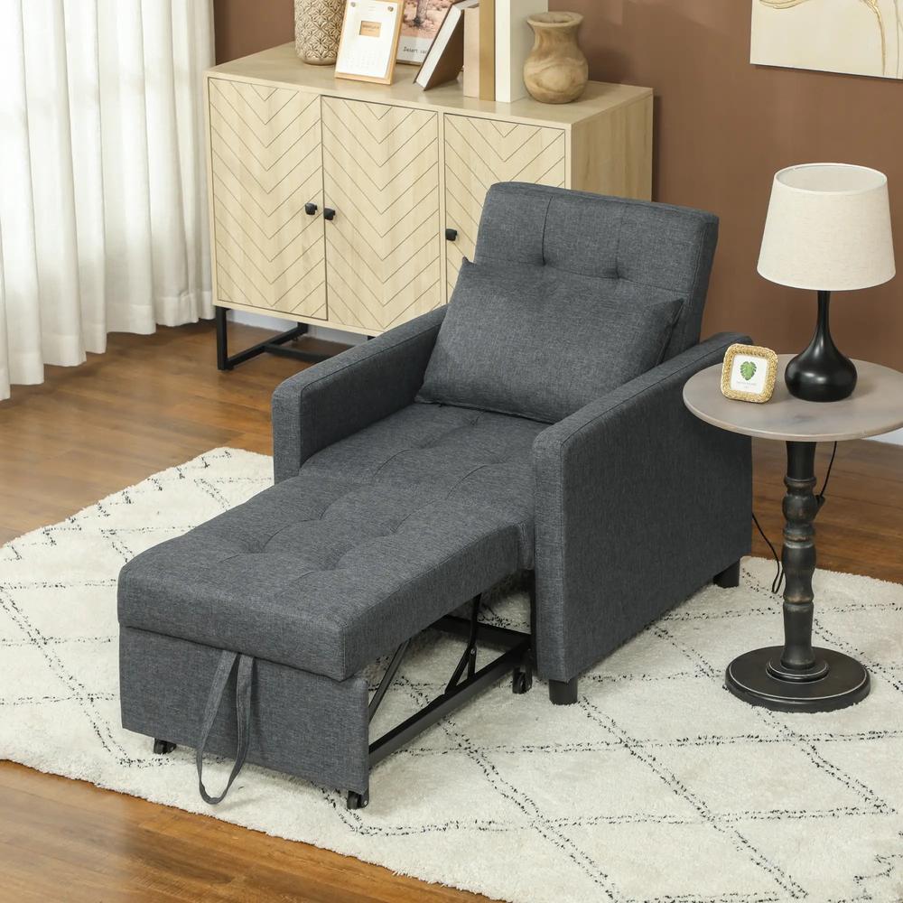HOMCOM 3-In-1 Chair Bed, Convertible Sleeper Chair with Adjustable Backrest, Pillow and Footrest for Living Room, Dark Grey Additional View 10