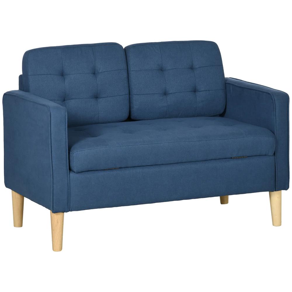 HOMCOM Modern Loveseat Sofa, Compact 2 Seater Sofa with Hidden Storage, 117cm Tufted Cotton Couch with Wood Legs Additional View 12