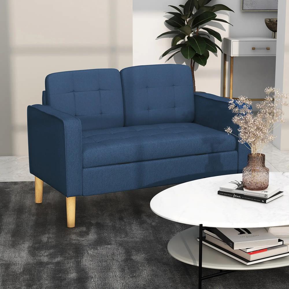 HOMCOM Modern Loveseat Sofa, Compact 2 Seater Sofa with Hidden Storage, 117cm Tufted Cotton Couch with Wood Legs Additional View 13