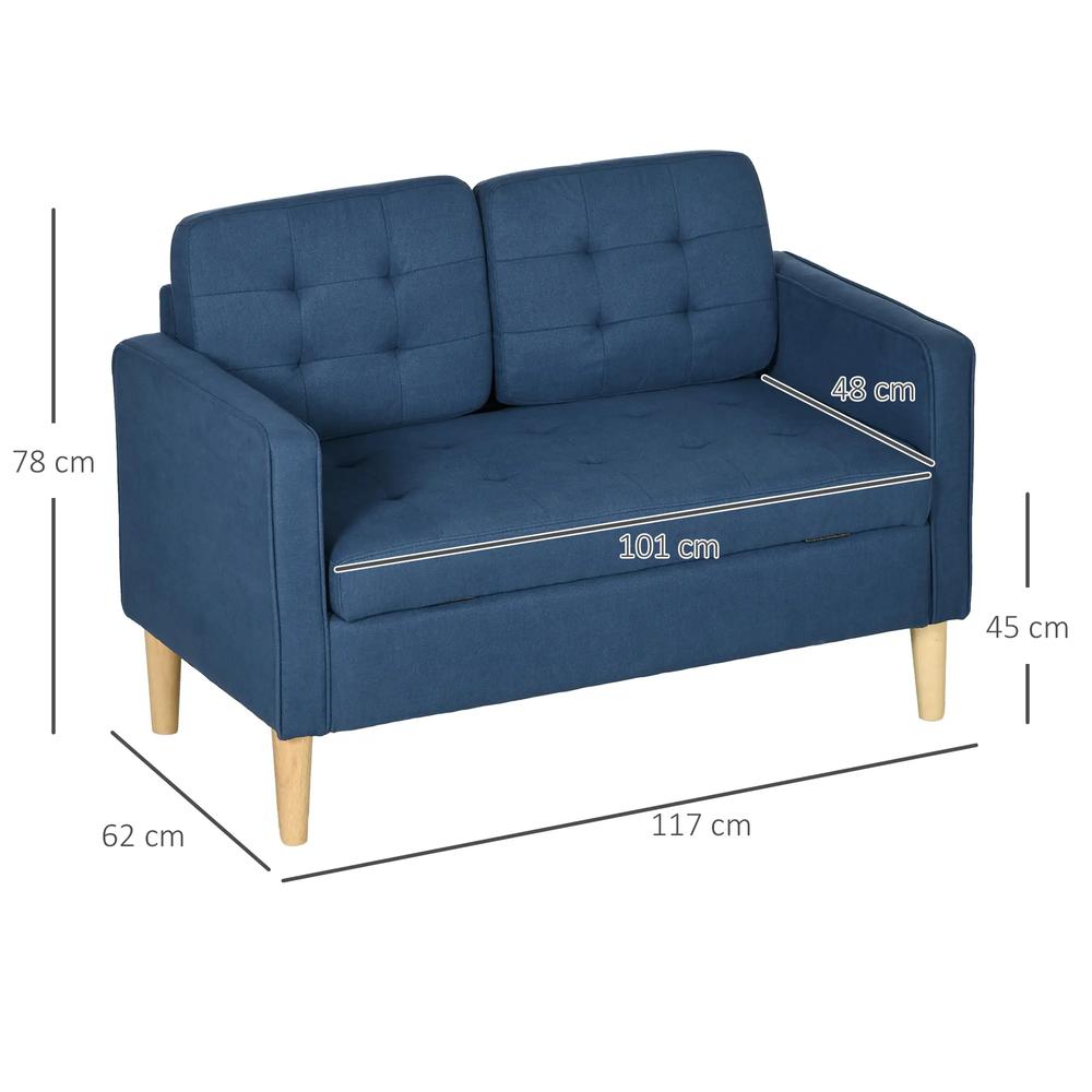 HOMCOM Modern Loveseat Sofa, Compact 2 Seater Sofa with Hidden Storage, 117cm Tufted Cotton Couch with Wood Legs Additional View 14