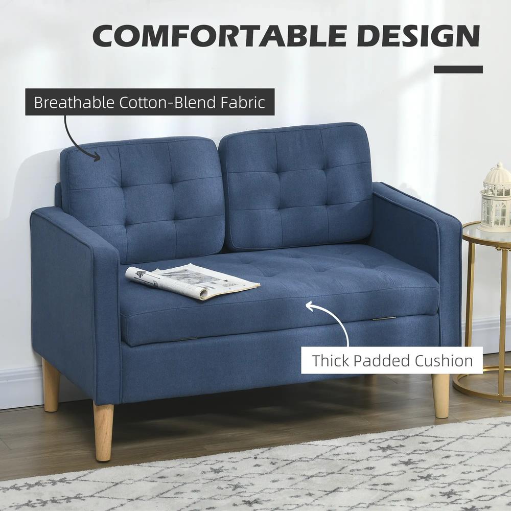 HOMCOM Modern Loveseat Sofa, Compact 2 Seater Sofa with Hidden Storage, 117cm Tufted Cotton Couch with Wood Legs Additional View 17