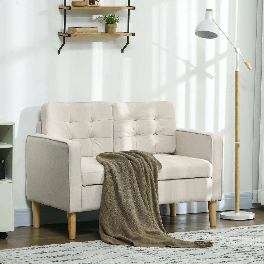 HOMCOM Modern Loveseat Sofa, Compact 2 Seater Sofa with Hidden Storage, 117cm Tufted Cotton Couch with Wood Legs Additional View 2