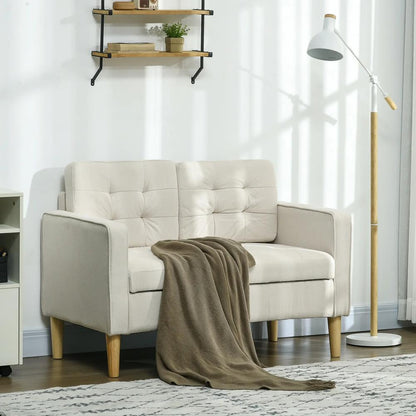 HOMCOM Modern Loveseat Sofa, Compact 2 Seater Sofa with Hidden Storage, 117cm Tufted Cotton Couch with Wood Legs Additional View 2