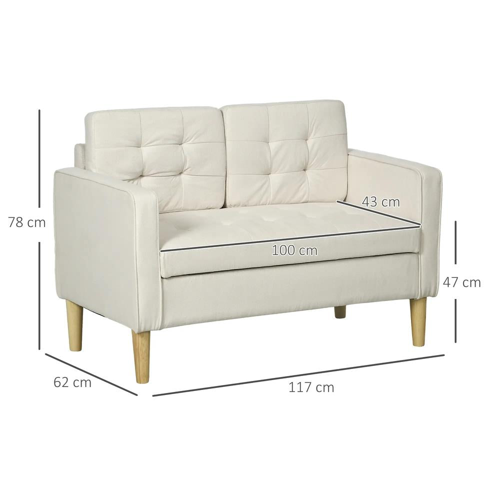 HOMCOM Modern Loveseat Sofa, Compact 2 Seater Sofa with Hidden Storage, 117cm Tufted Cotton Couch with Wood Legs Additional View 3